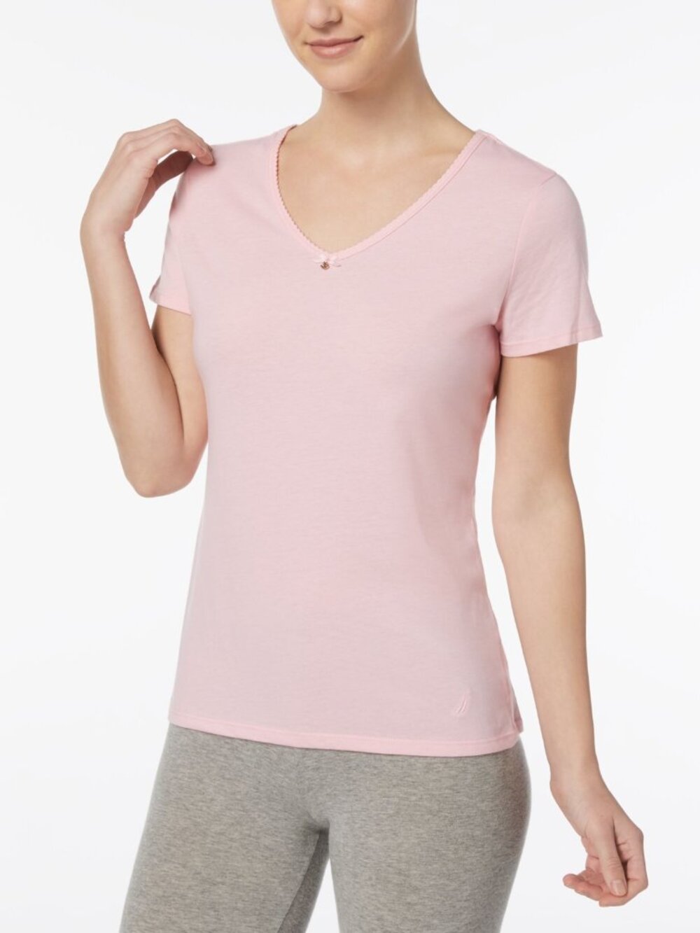 Nautica Womens Knit Jersey V Neck T-Shirt